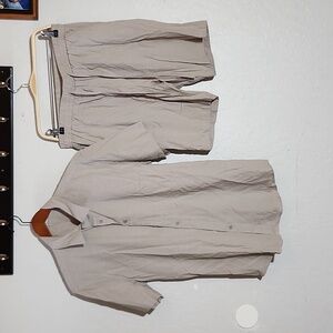 Linen Blend Short Sleeve Button Up Shirt and Shorts Set Medium